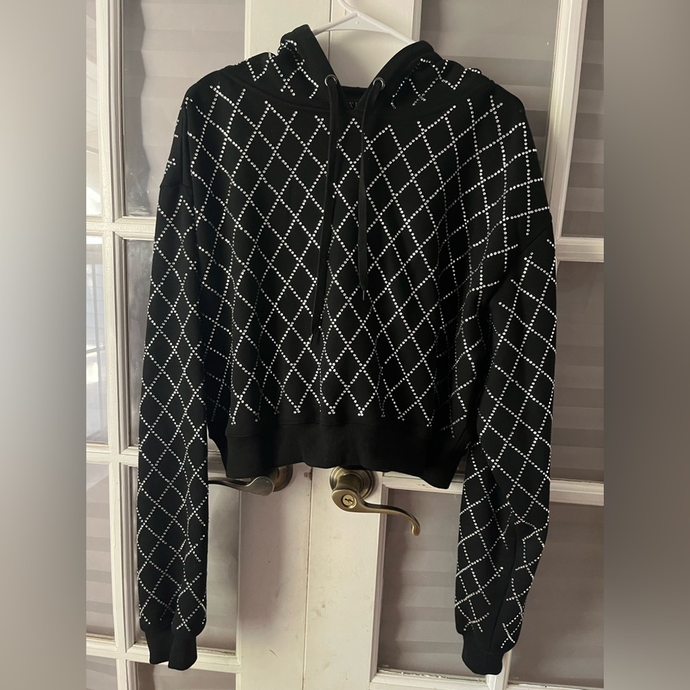 Akira Rhinestone embellished crop hoodie
